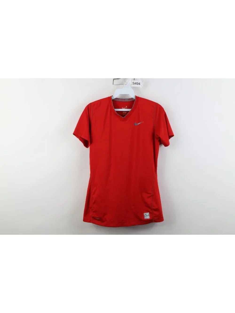 Nike Pro Combat Womens Small Compression Fitted Training Gym V-Neck T-Shirt Red